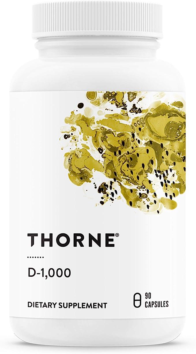 Thorne Vitamin D-1000 - Vitamin D3 Supplement - 1,000 IU - Support Healthy Bones, Teeth, Muscles, Cardiovascular, and Immune Function - Gluten-Free,Dairy-Free, Soy-Free - 90 Capsules