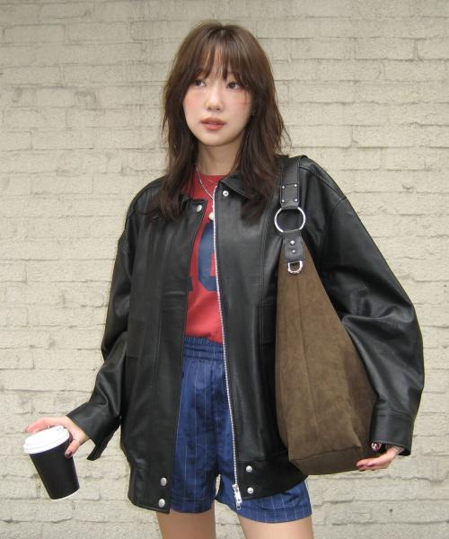 Vegan Leather Overfit Blouson Jacket in Black