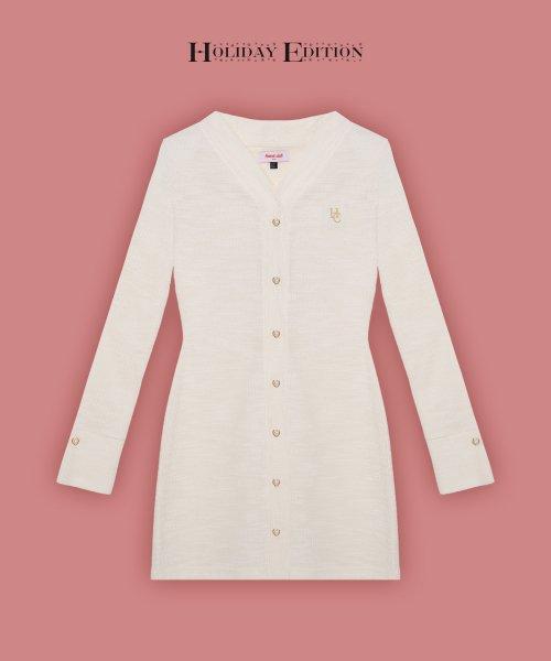 HEART 25 트위드 브이넥 드레스 _ 아이보리