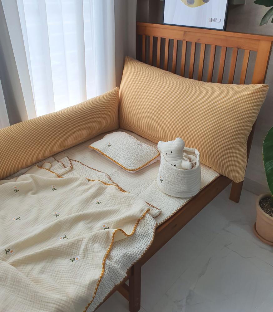 [체크 롱쿠션] 100수 누빔 거즈 플라워 헤드쿠션 가드쿠션 바디필로우 리프제이