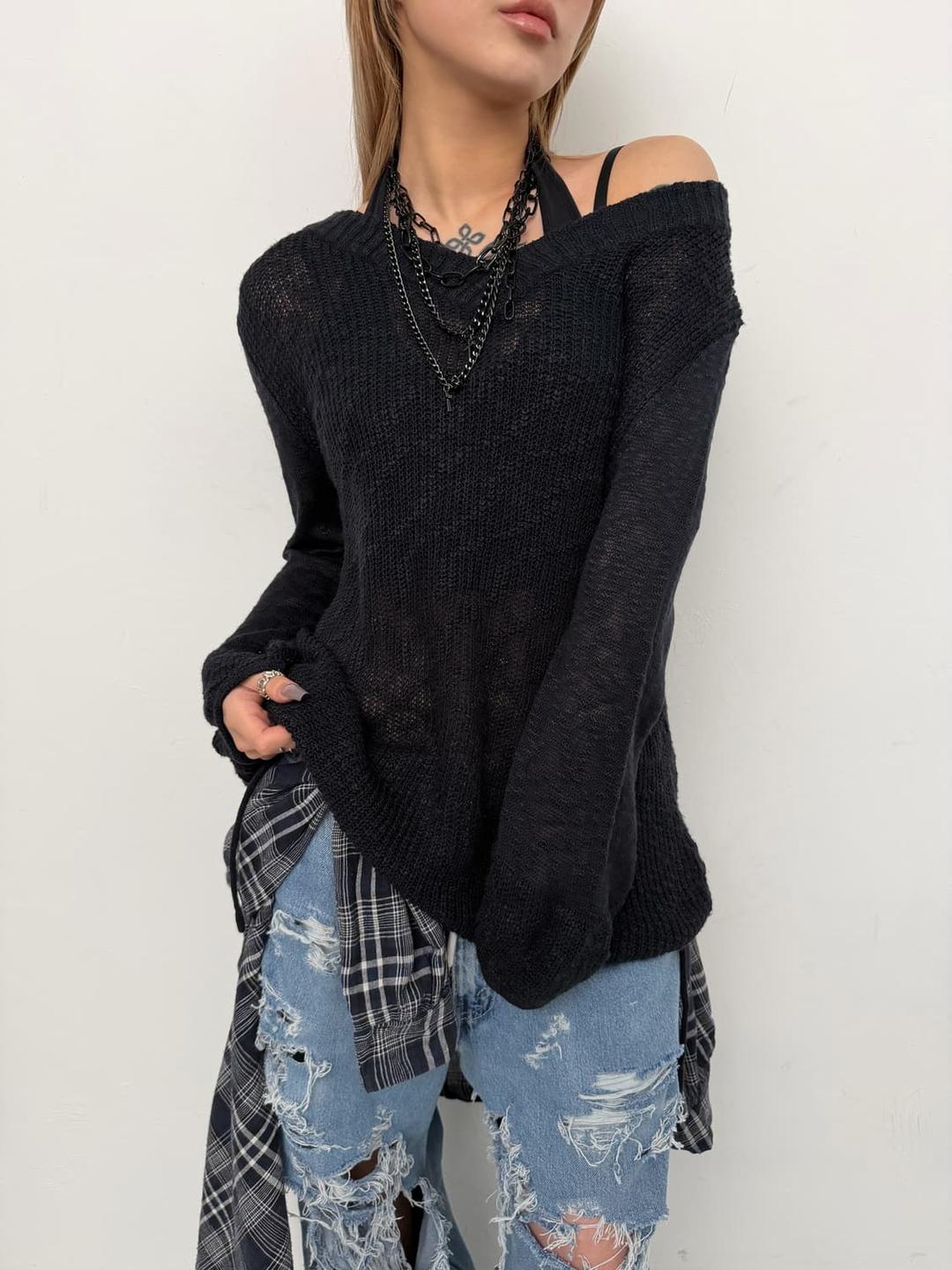 네이비 사이드 셔링 니트 | 후루츠패밀리