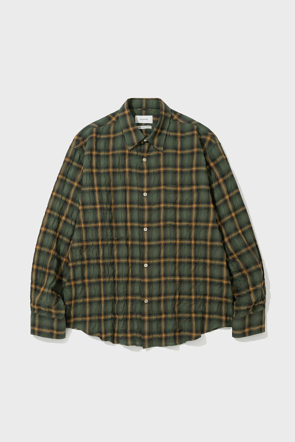 ORGANIC COTTON TENCEL SHIRRED SHIRT (GREEN)