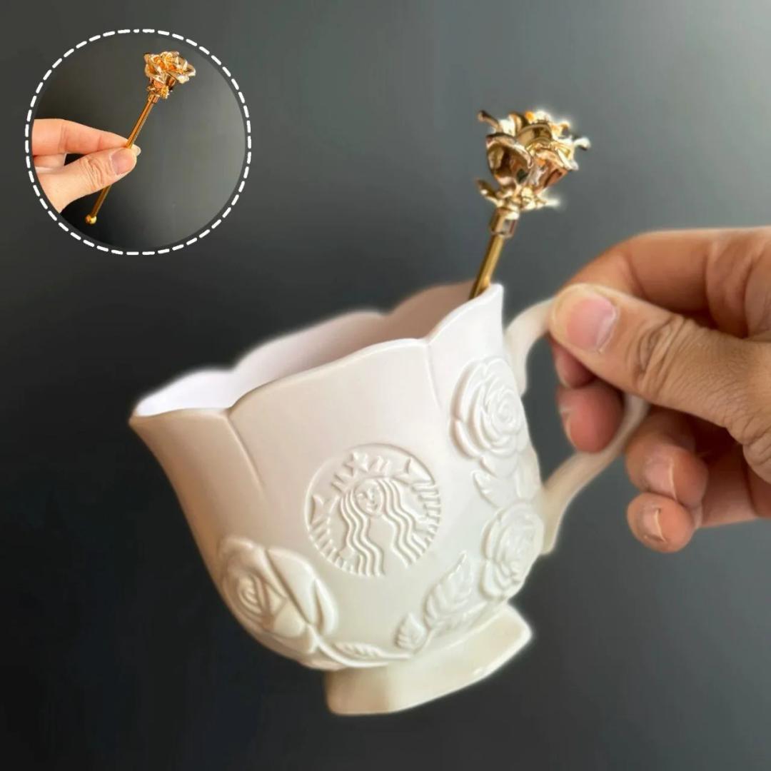 스타벅스 중국 2026 벚꽃MD 핑크로즈 시리즈 골드 머들러 세라믹 머그컵 300ml