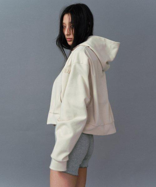 LOGO EMBROIDERY HOOD ZIP UP_BEIGE