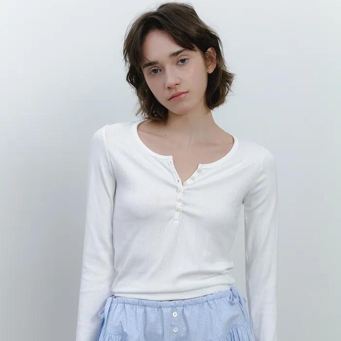 Button point long sleeve T-Shirt_ivory
