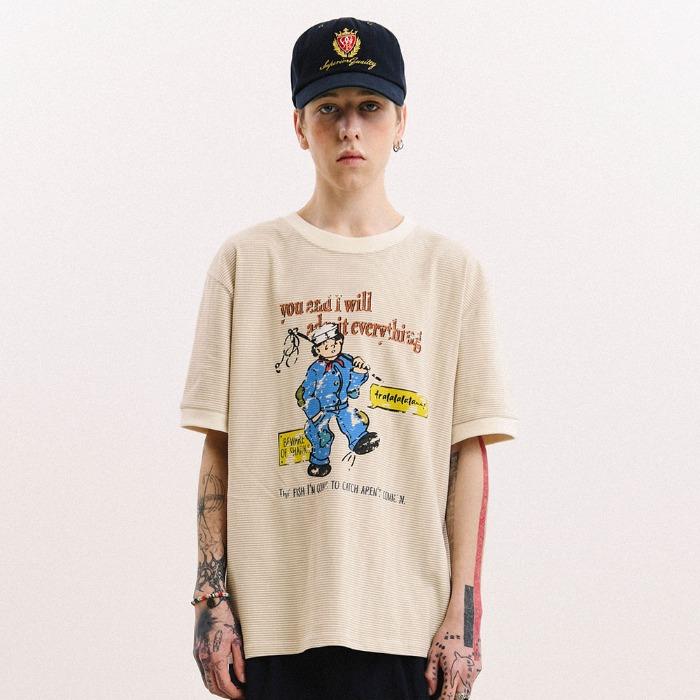 Marine boy Printing Stripe Tee Beige