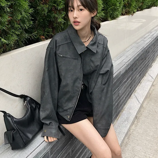 [고퀄리티✨]원더 빈티지 레더 버튼 카라 블루종 자켓(2color)