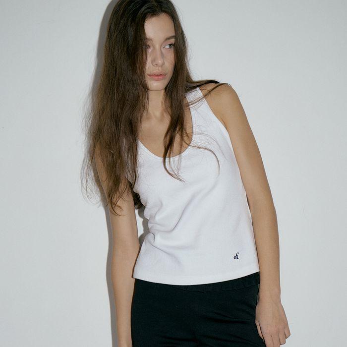 RIBBED COTTON U NECK TOP_WHITE