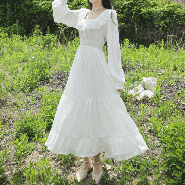 미카엘 레이스 스퀘어넥 캉캉 롱 원피스 op0160