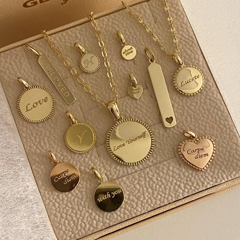 14k 18k 이니셜 각인 코인 펜던트 하트 목걸이