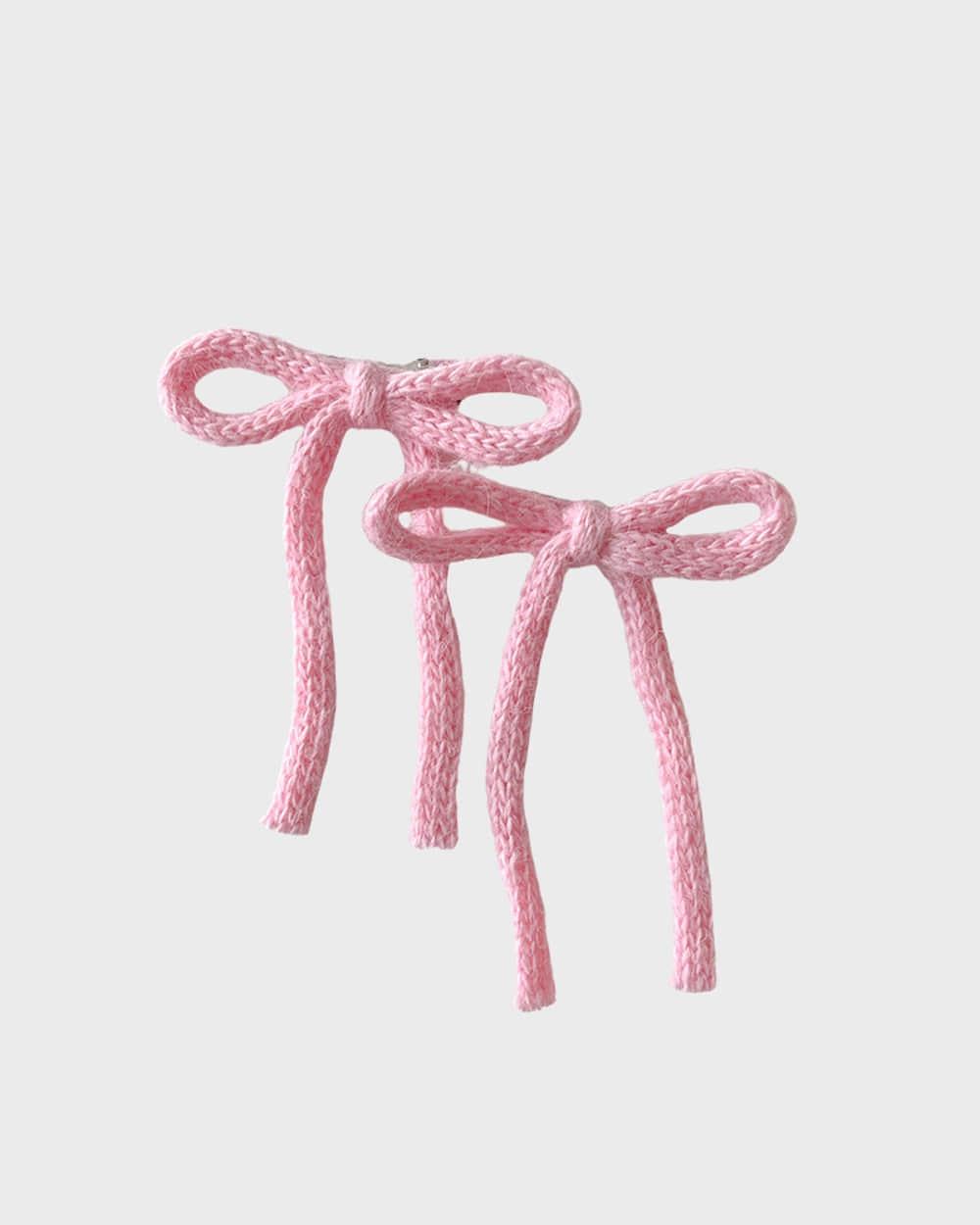 [2 set] Angora ribbon hair pin (Baby pink)