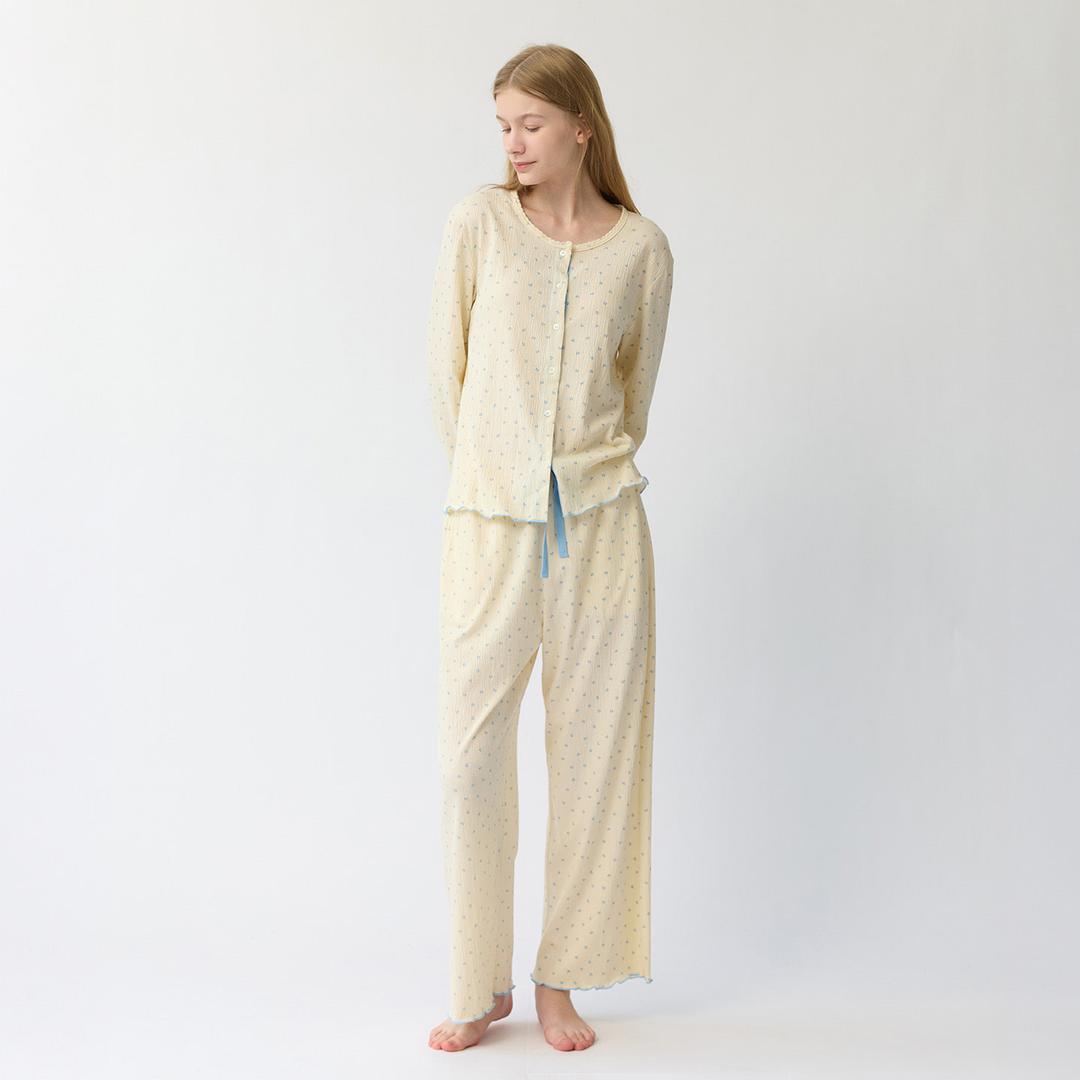 에보니 여성 잠옷 세트 홈웨어 파자마 긴팔 긴바지