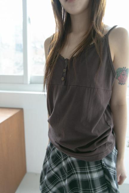 lace button v-neck sleeveless(4colors)
