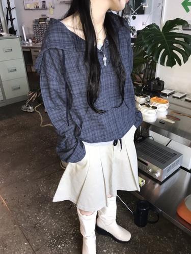 check hood blouse(2color)
