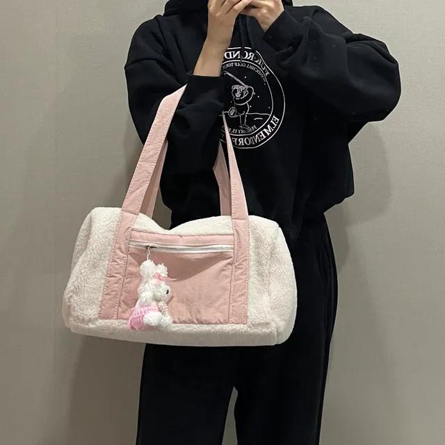 빠른 출발) 배색 양면 나일론 양털 뽀글 숄더백 보부상가방 3color