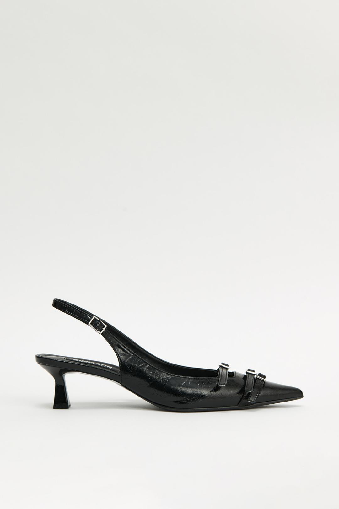 BUCKLE STILETTO SLING BACK HEELS IN BLACK