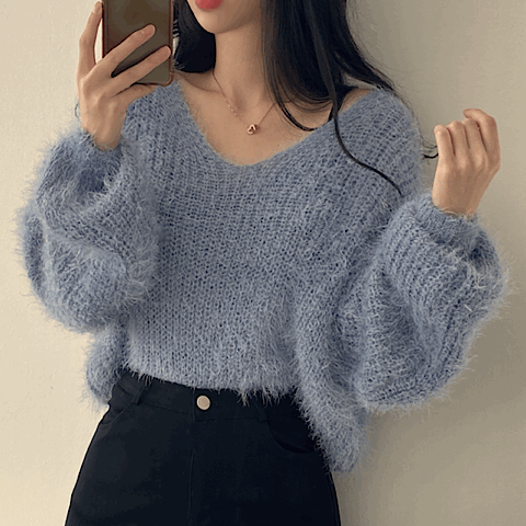 솔잎 페더 브이넥 니트 6color