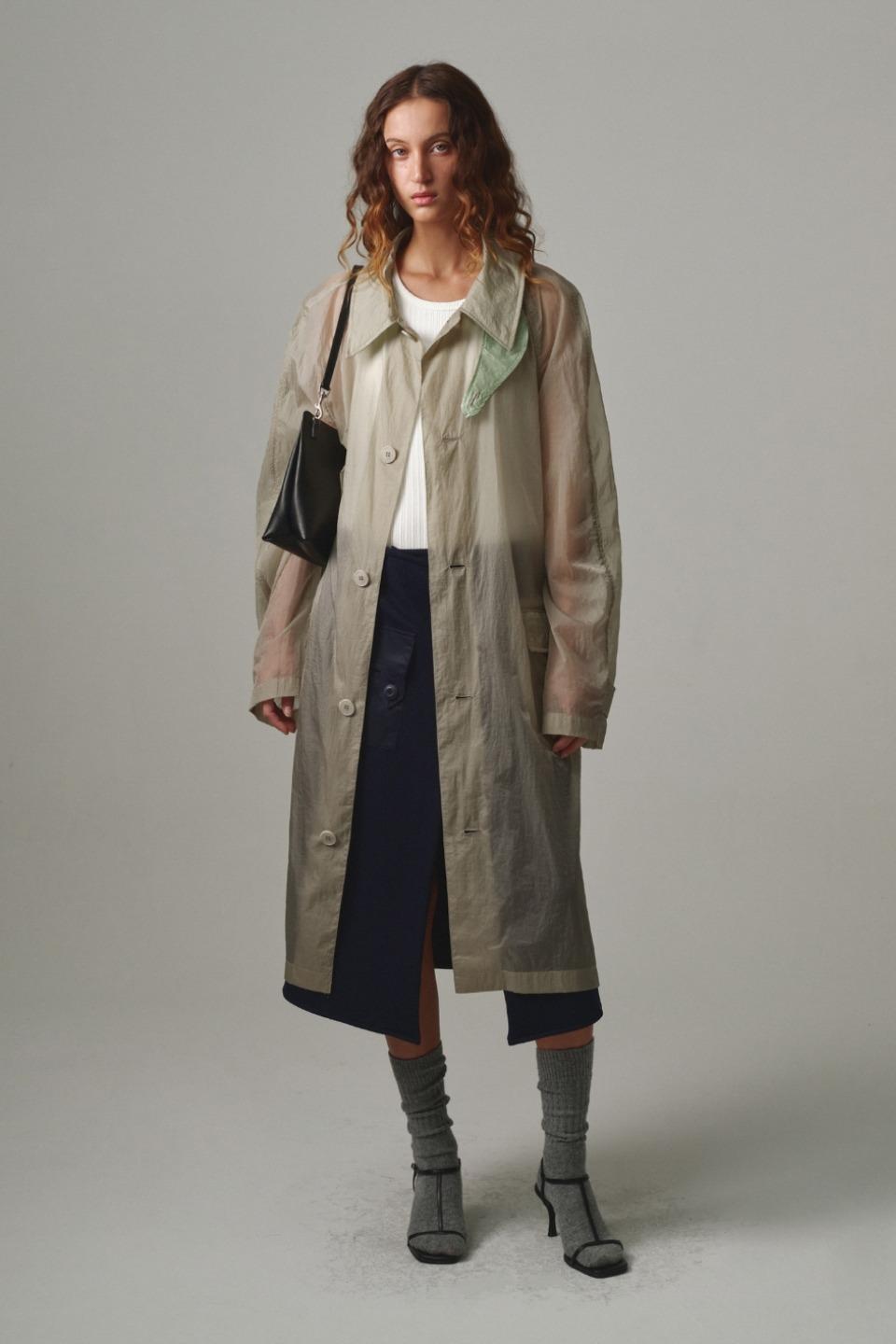 UNISEX, Oversized Sheer Nylon Coat / BEIGE