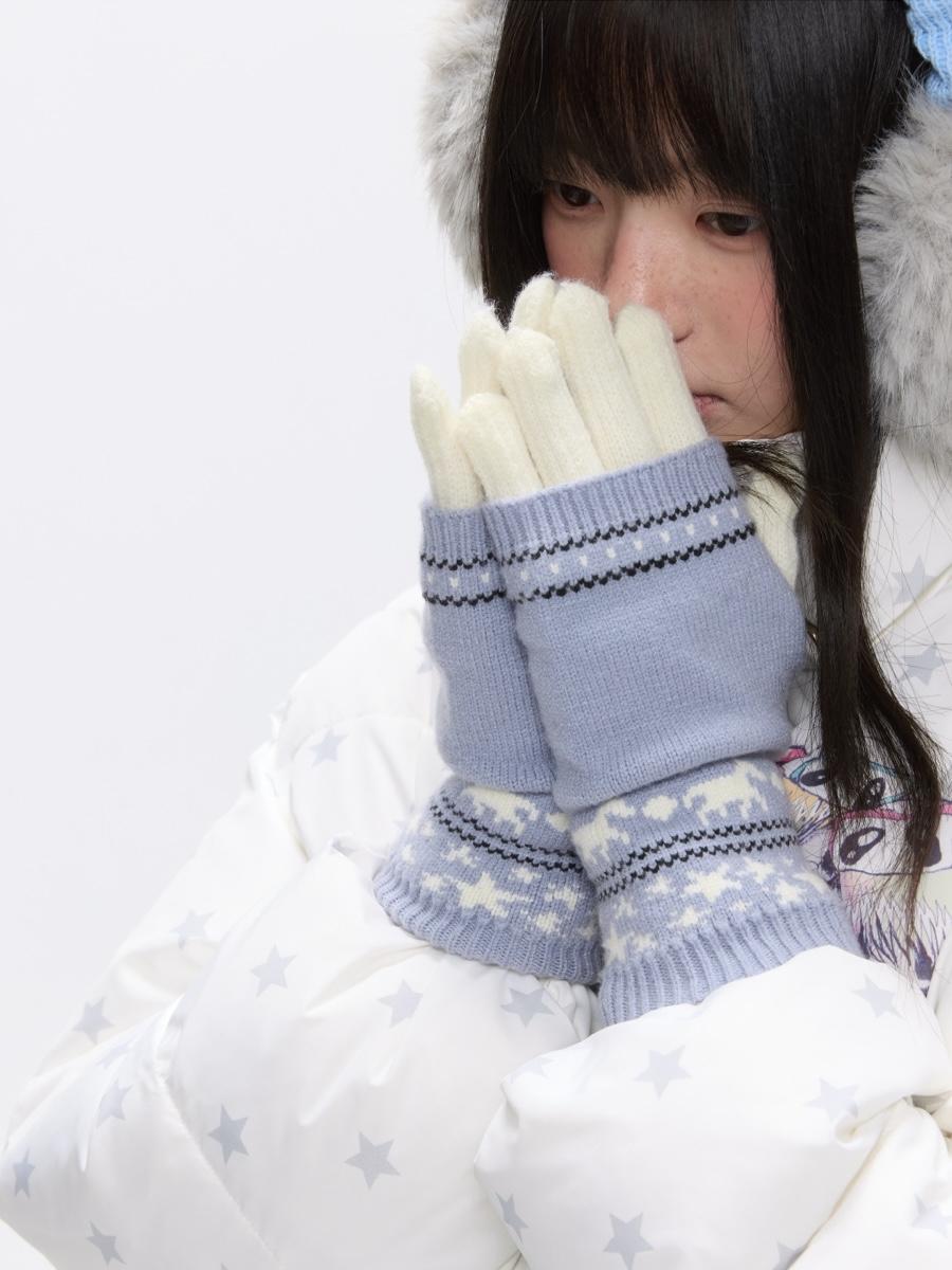 BETWEENAND Fog Blue Starry Pony Jacquard Gloves