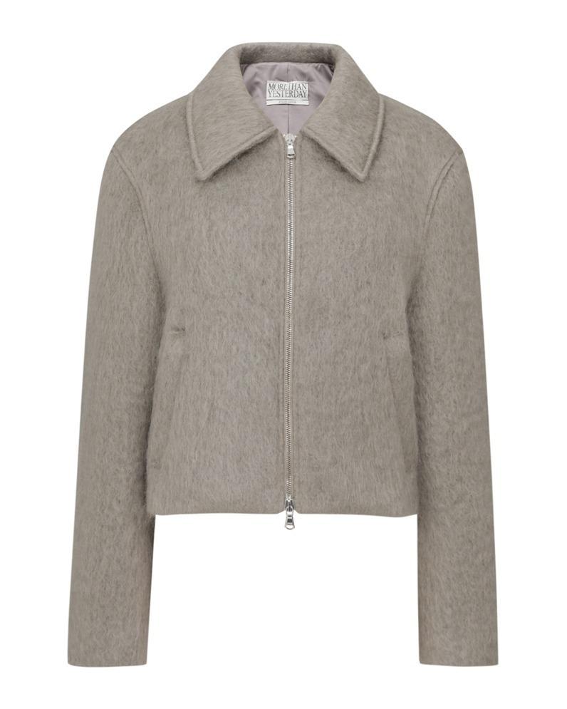 Brushed Mohair Zip-Up Blouson (Khaki)