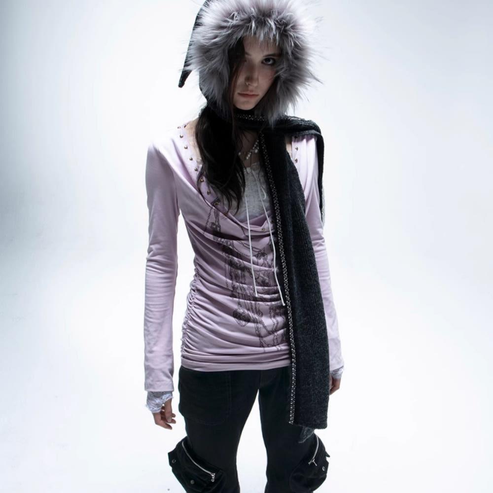 DOUBLE PUNCH 더블펀치 티셔츠 레이스 유넥 스플라이싱 페이크 투피스 긴팔티