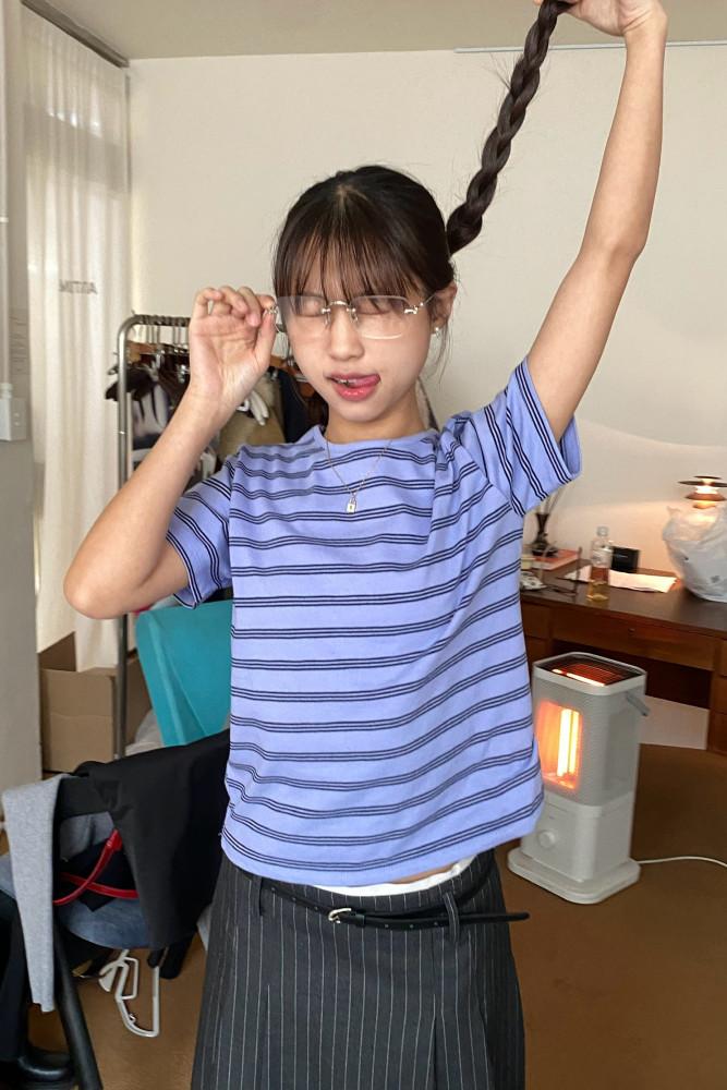 단가라티 스트라이프반팔 미니 크롭반팔티 (3color)