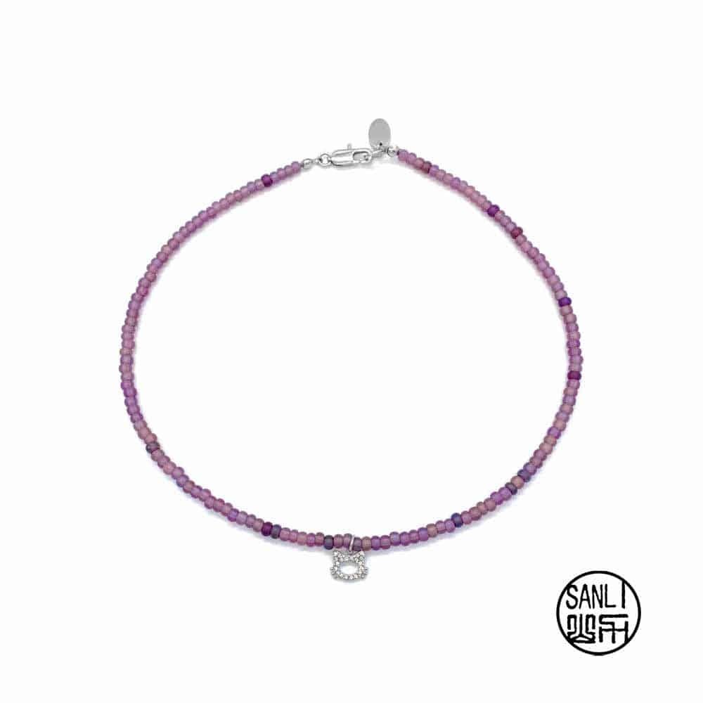 Cubic cat beads necklace (Purple)