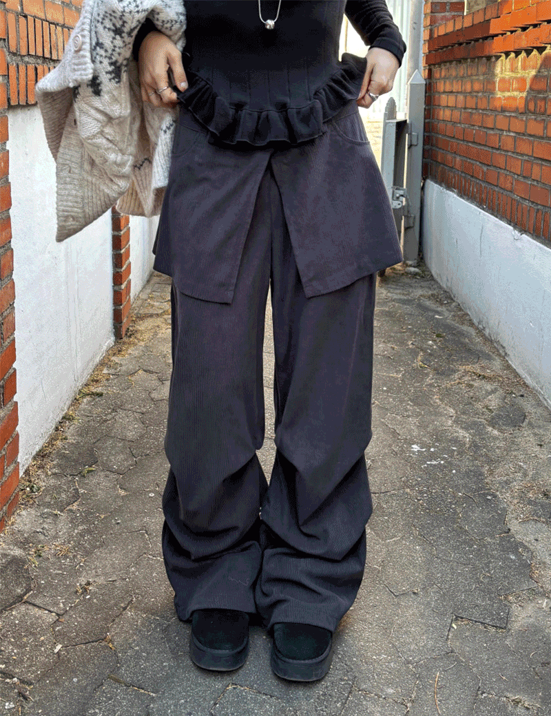 세이안드 바크 코듀로이 스커트 레이어드 밴딩 팬츠 - 3 color