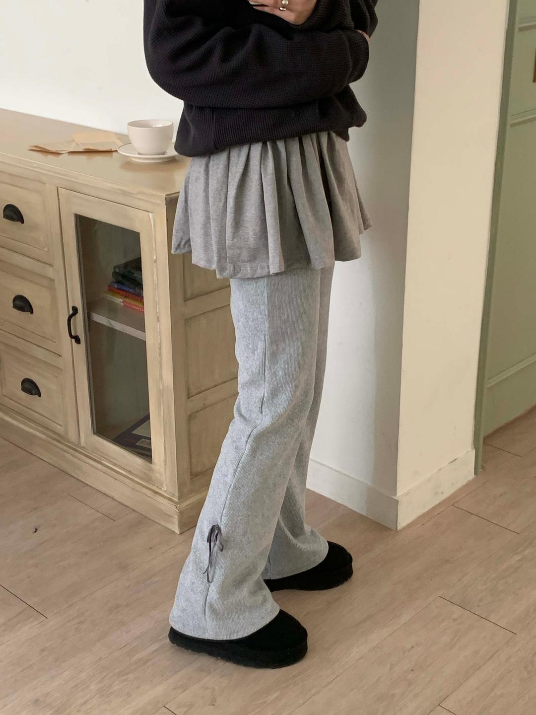 테디 리본 부츠컷 팬츠