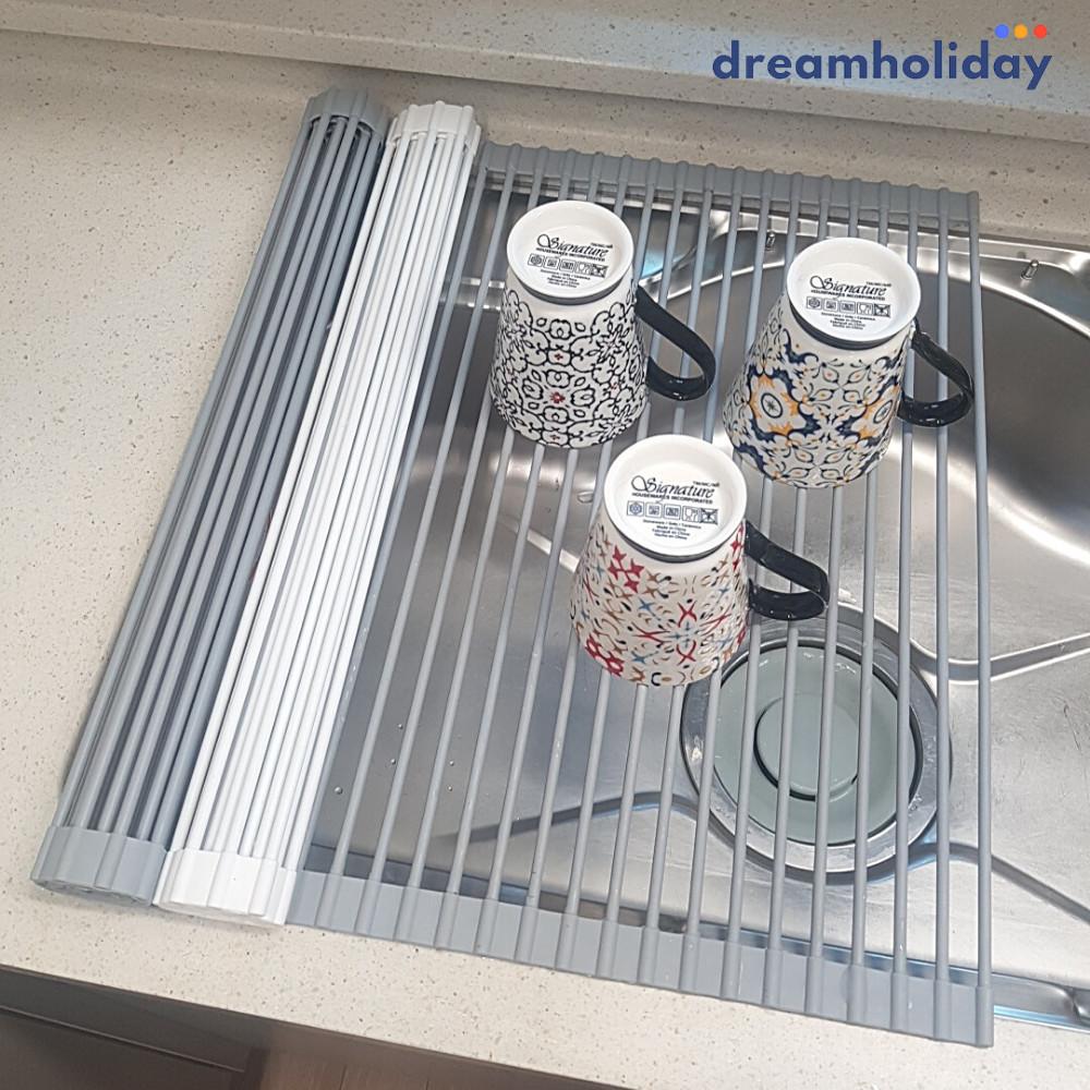 주방 싱크대 실리콘 롤매트 식기 건조대 드라잉 건조 매트 설거지 거치대 원형 소형 그레이