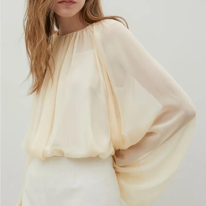 Sheer Chiffon Silk Blouse Lemon