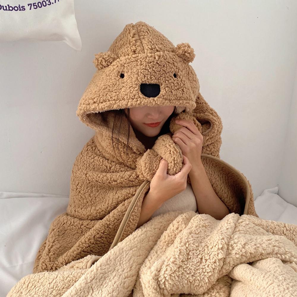 [생일/가벼운선물] 3colors 뽀글이 곰돌이 후드 담요 입는담요 망토 블랭킷