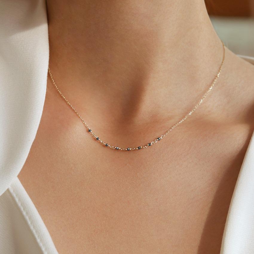 [당일] 14K 심플 블루 러프 다이아 실 체인 금 목걸이