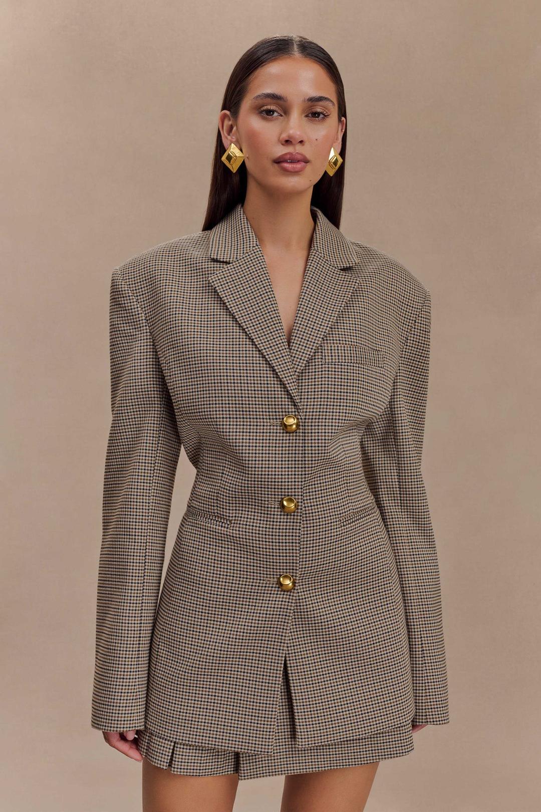 Mila Shaped Blazer - Tan Check - XXS