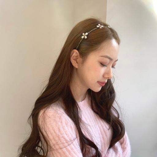 클래식 앤틱 물방울 진주 스톤 플라워 얇은 헤어밴드