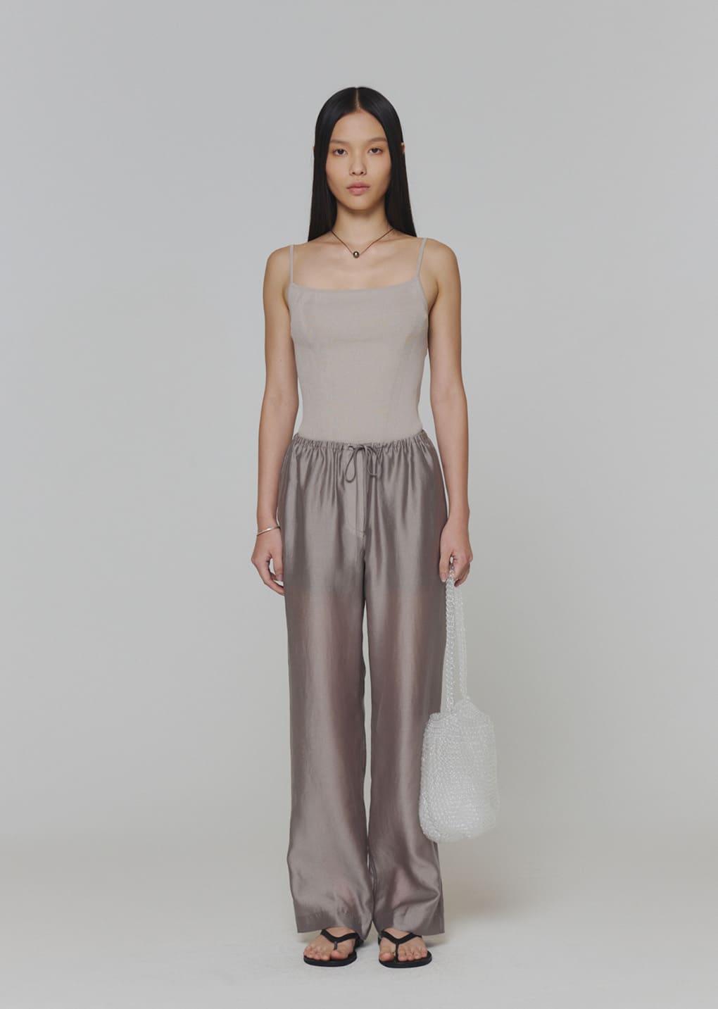 silky banding pants, grey