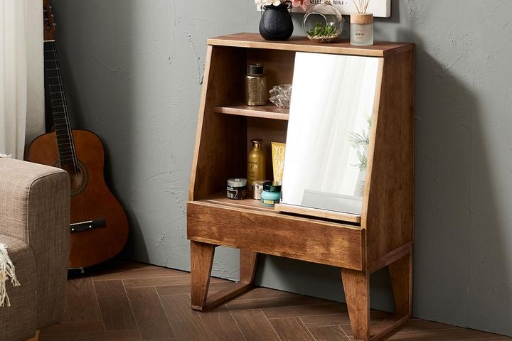 리멤버 고무나무 원목협탁 슬라이드거울 침대협탁 소품수납장