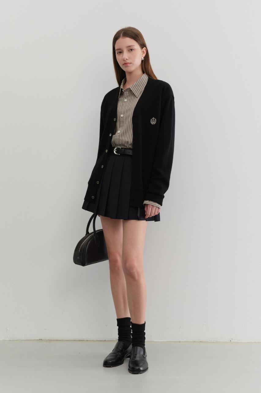 PLEATS MINI SKIRT NAVY STRIPE