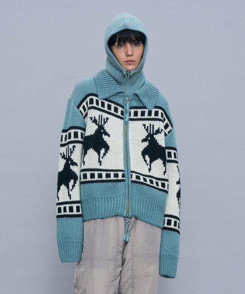 코위찬 니트 집업 가디건_스카이 블루