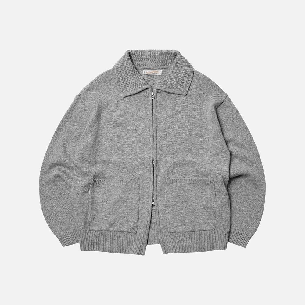 Wool collar zip up knit cardigan _ gray