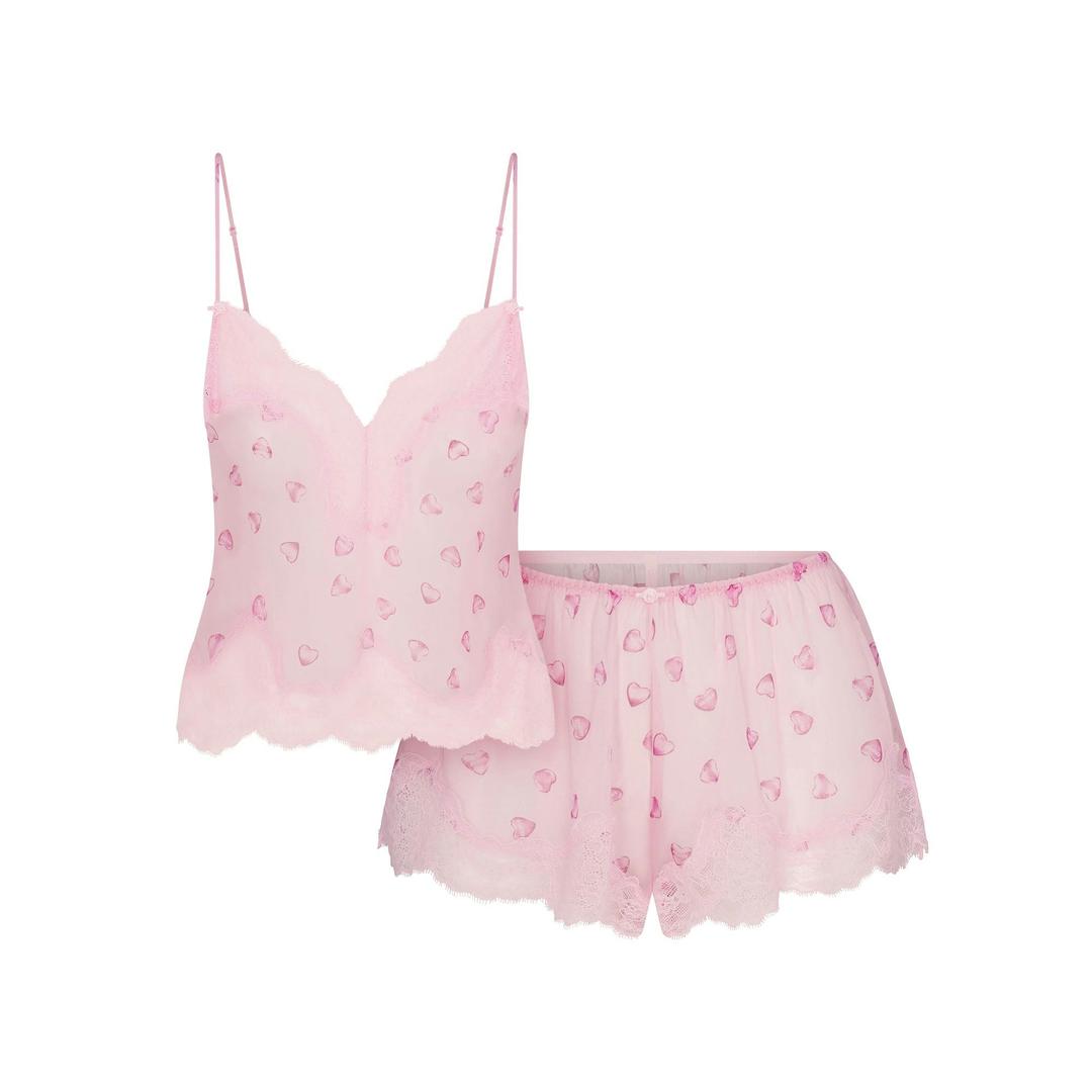 SKIMS ROMANCE LACE CAMI AND SHORT SET | CHERRY BLOSSOM BALLOON PRINT