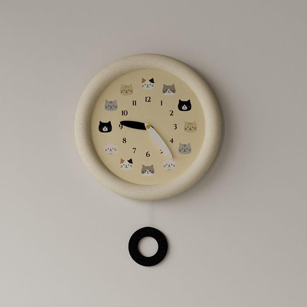 고양이 드로잉 라운드 무소음 인테리어 벽시계