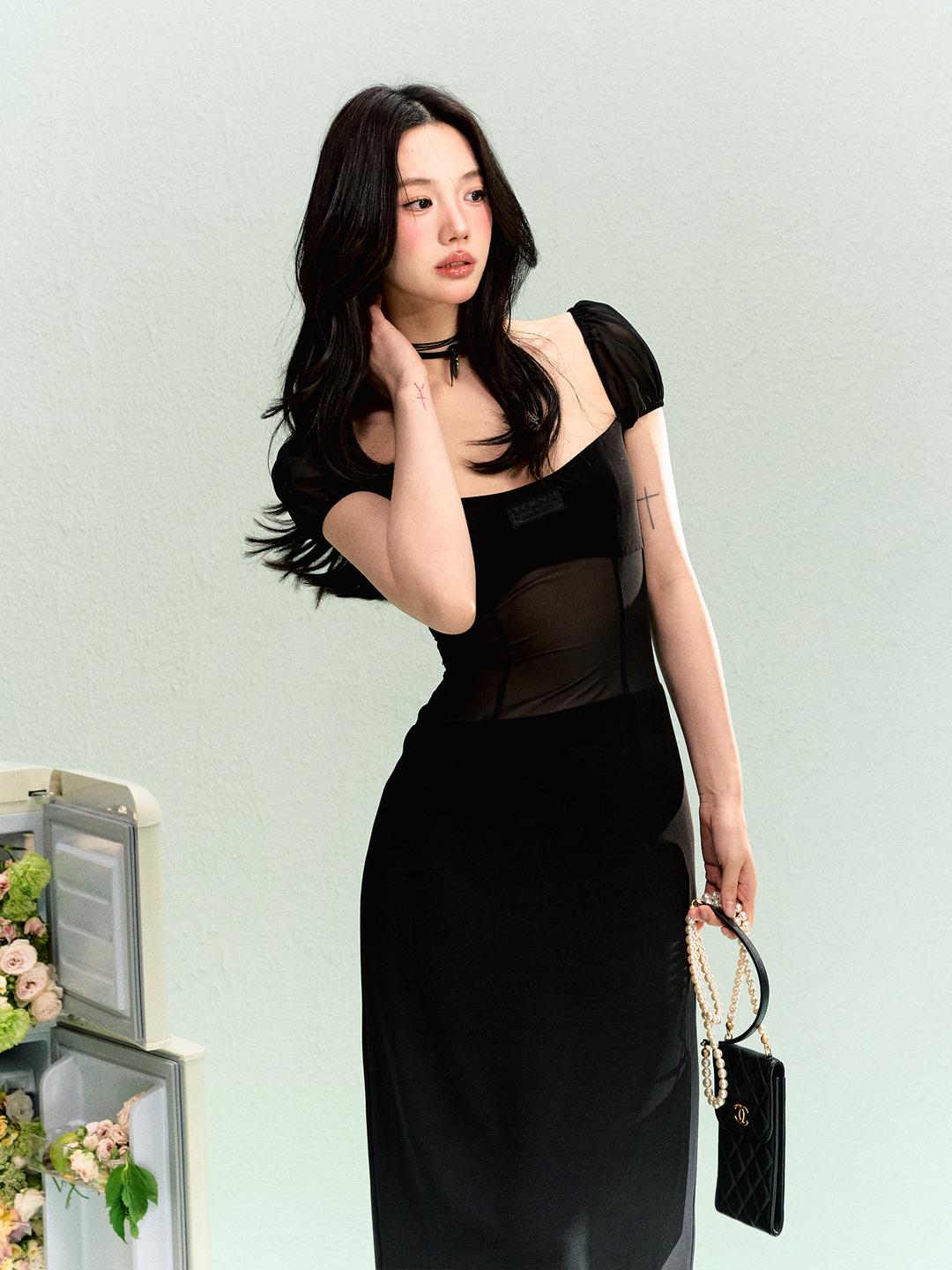 [LaLuneDuCiel] French Square See-Through Dress