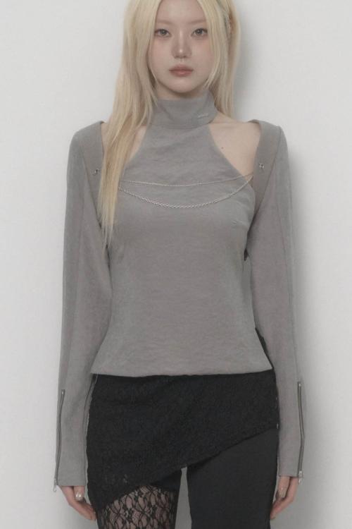 On-Off Chain Bolero Cardigan (Gray)