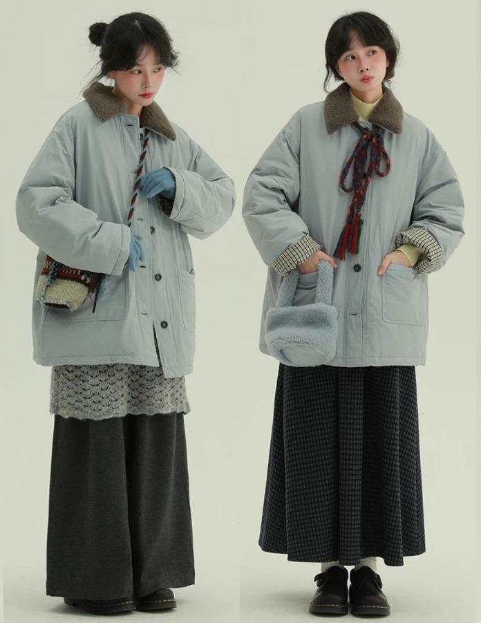 EPIC RARE 플러시 카라 덕다운 미디 패딩 (3color)