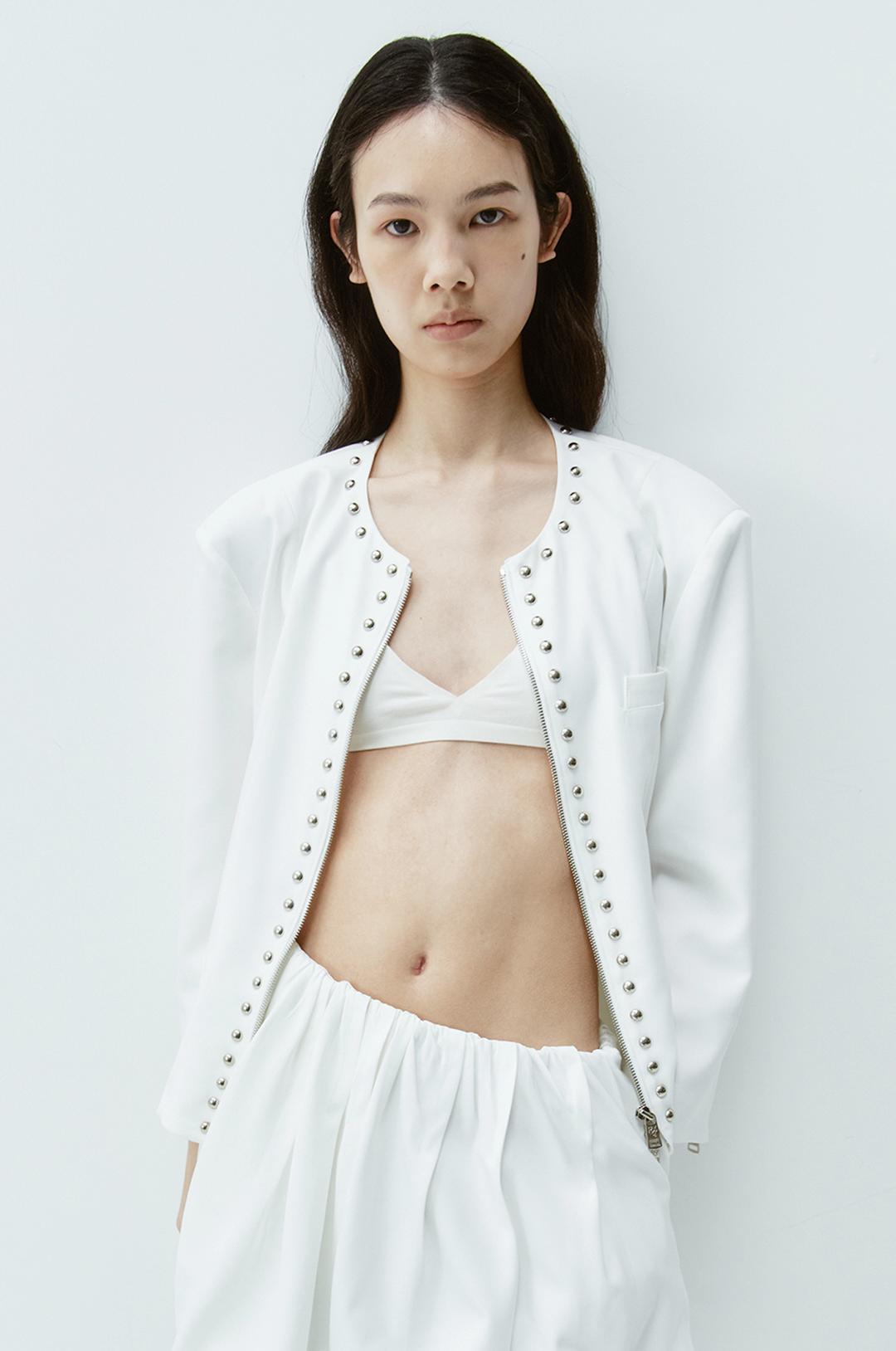 G_STUDDED ZIPPER JACKET / WHITE