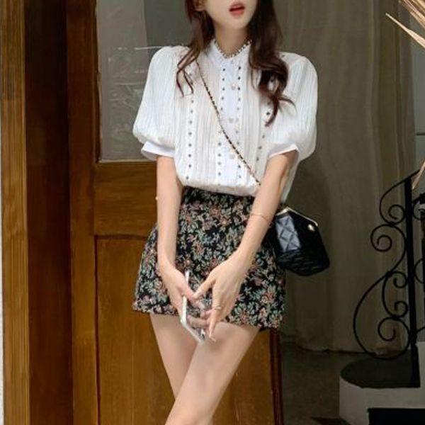 (코디세트)레이스 블라우스+플라워 숏팬츠 세트 셋업룩 코디룩 데이트