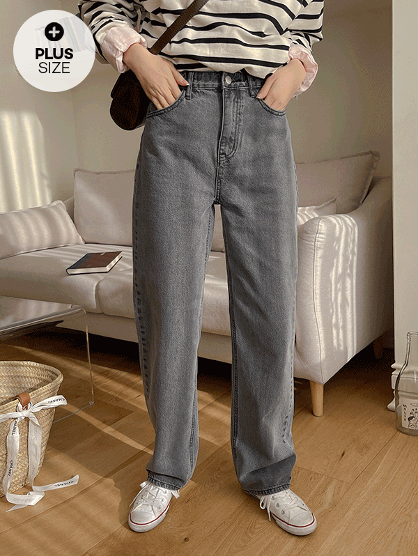 [플러스사이즈~XL] 깔끔편안 밴딩 와이드 데님 팬츠