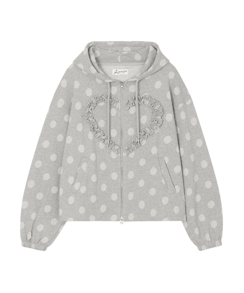 FRILL HEART HOODIE, DOT GREY