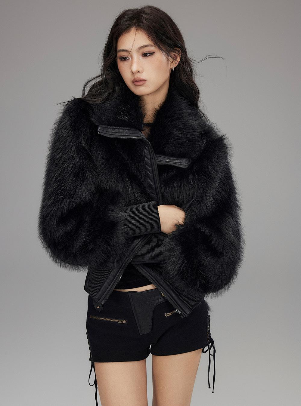 Faux Fur Leather Accent Jacket